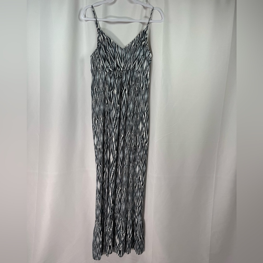 CV by Cynthia Vincent Printed Maxi Dress W/Flounce Hem M